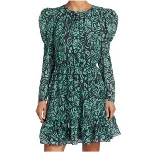 Tanya Taylor Telissa Green Blue Silk Ruffle Dress sz 4